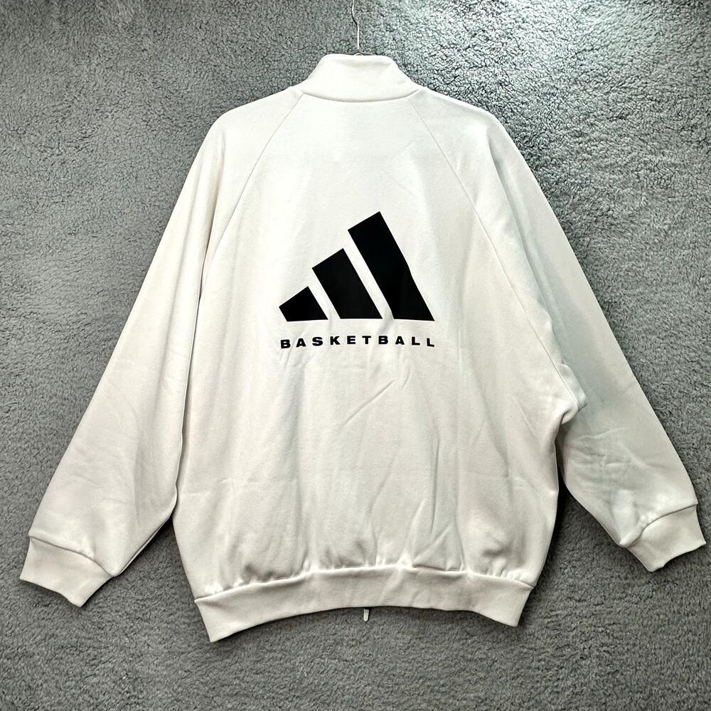 Adidas NWOT Men's Med White Basketball Track Jacket Zip Long Sleeve Fleece Lined